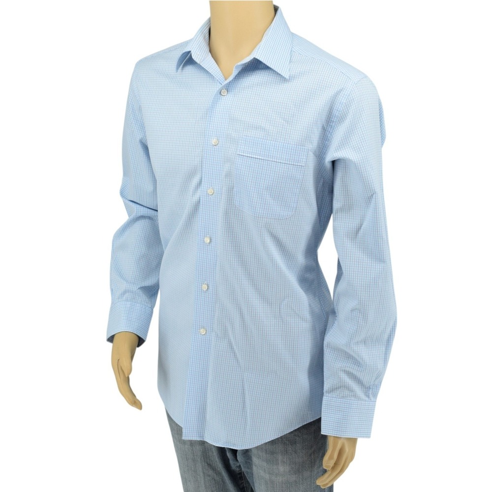 Tommy Bahama Men's 15.5-34/35 Blue White Gingham Micro Check Cotton Dress Shirt
